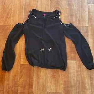 Black bebe blouse with silver tassles